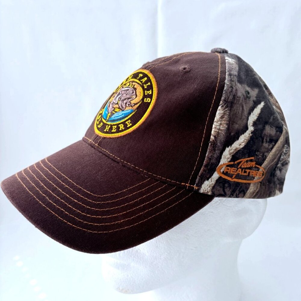 Fish Themed Fish Tales Told Here‎ Mens Adjustable Camo Baseball Cap Hat